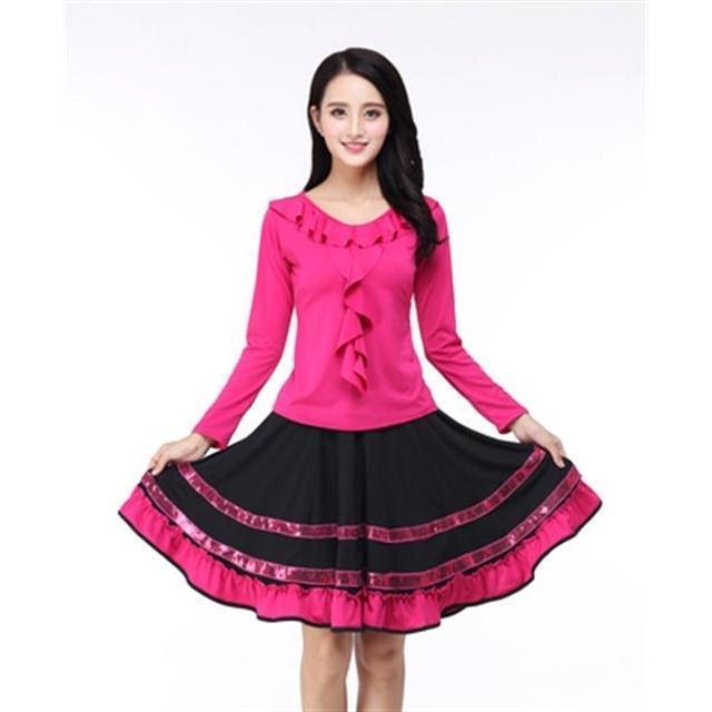 广场舞服装新款跳舞套装短裙中老年成人舞蹈裙红色上衣女夏装套裙