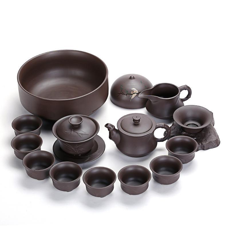旧望格原矿紫砂功夫茶具套装家用咏竹茶壶盖碗茶杯组合整套带礼盒