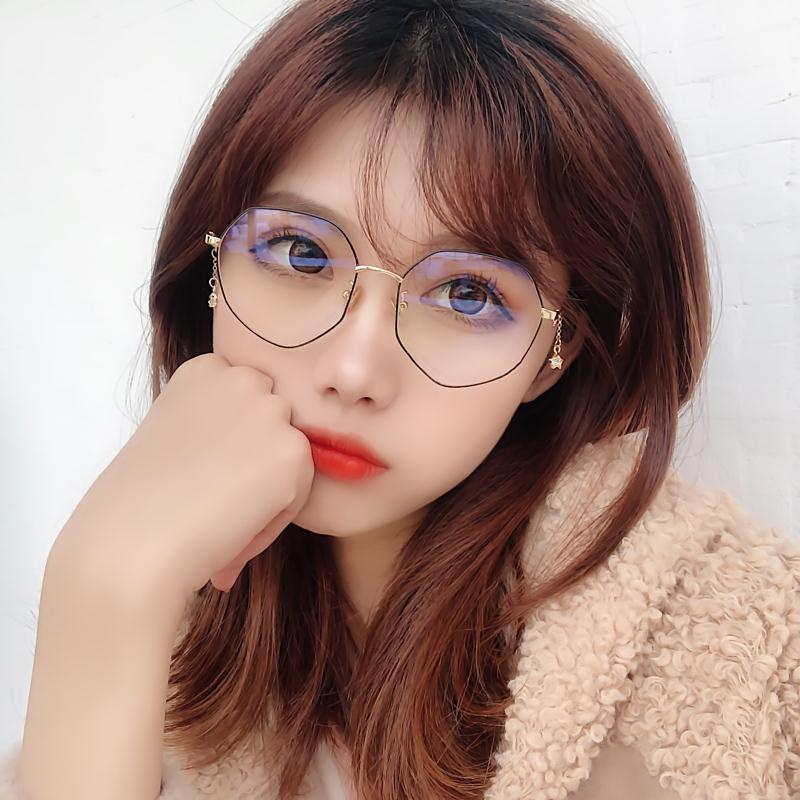 Polygon color change myopia glasses female students Korean version of anti blue radiation goggles round face non degree glasses