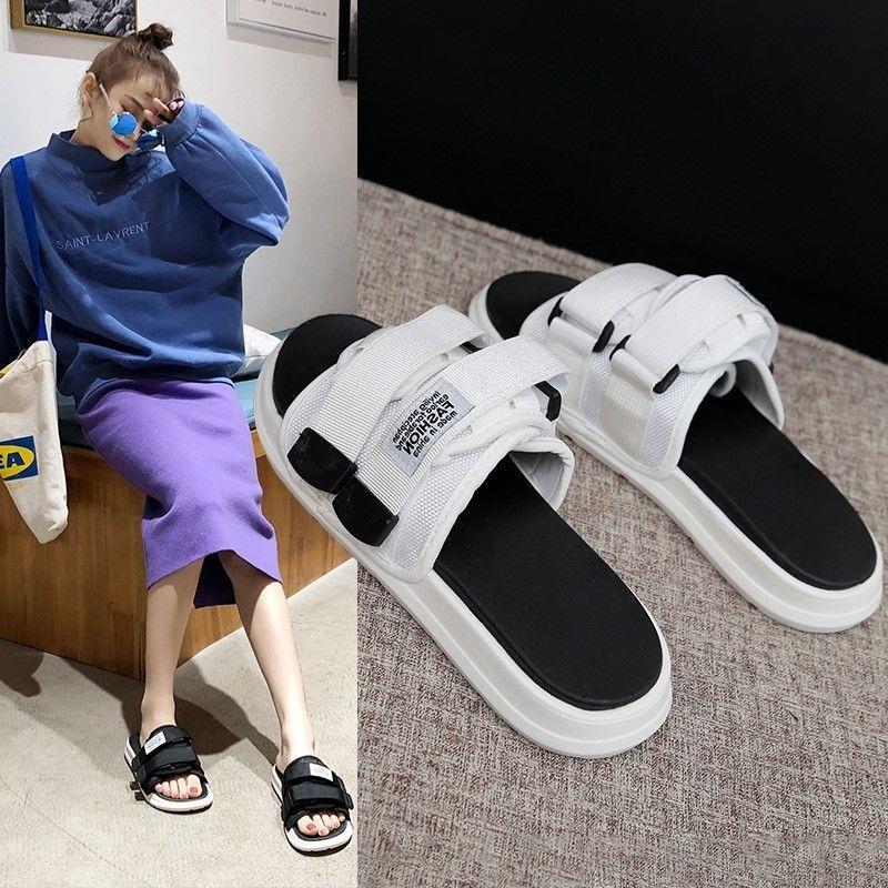 Net red slippers men's summer wear trend fashion personality couple Velcro society women's outdoor one word cool slippers trend