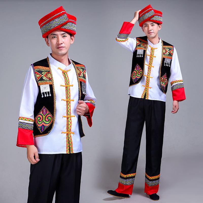 少数民族服装男 成人云南彝族壮族舞蹈演出服套装男士三月三服装