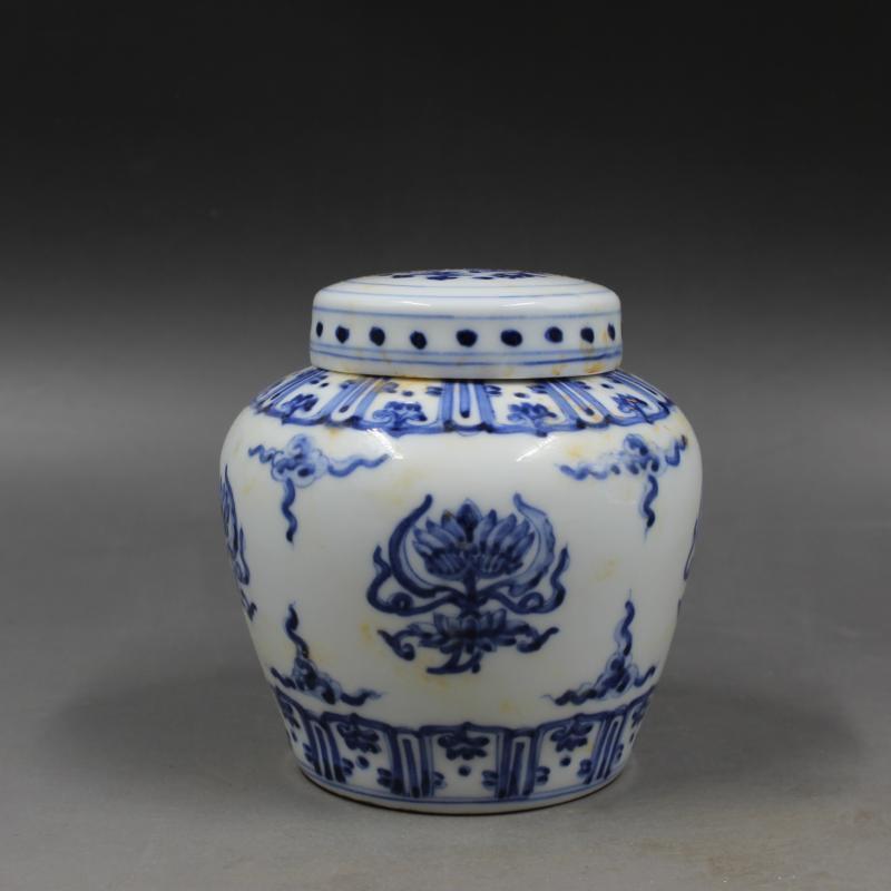 大明成化年制青花折枝花纹天子罐 家居装饰摆件 保真瓷器茶叶罐