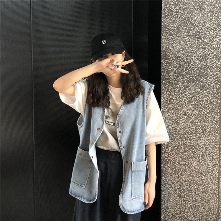 Buy Ins Summer New Korean Bf Wind Simple Pocket Jeans Clip Girls Sleeveless Coat Tide On Ezbuy My