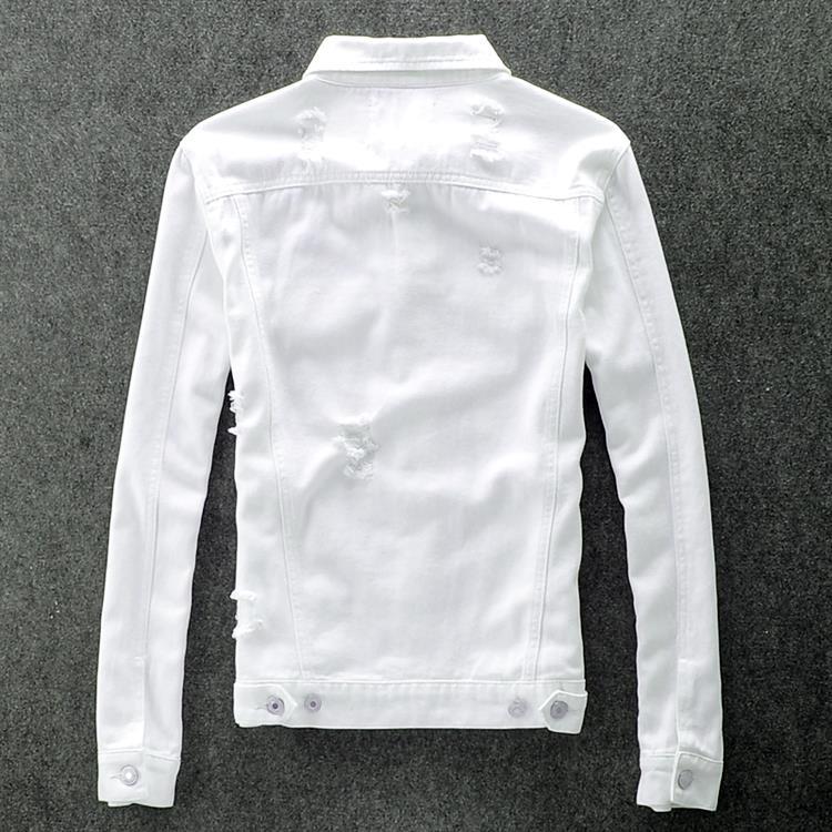 Autumn Korean version of slim white denim jacket men's youth jacket solid color student trend hole handsome top jacket