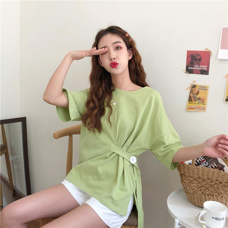 Super fire short sleeve T-shirt women's fashion summer clothes 2019 new Korean loose net red clothes Avocado Green top