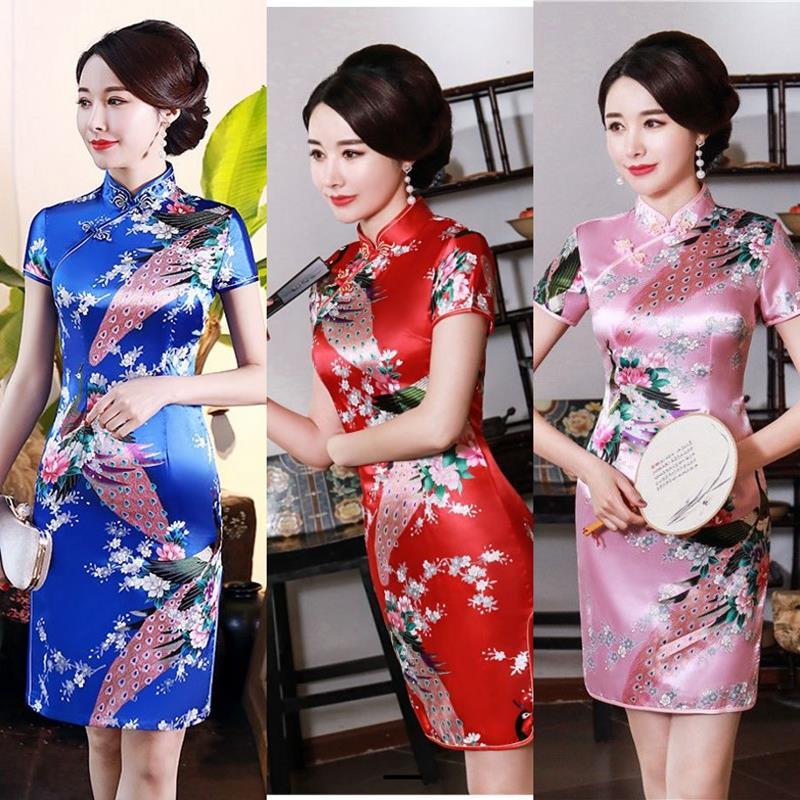 Cheongsam long large size daily performance cheongsam dress large size short cheongsam middle aged and elderly mothers