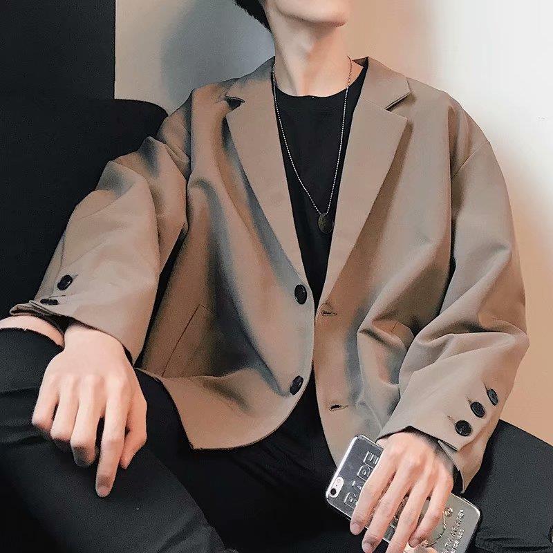 Áo blazer nam phong cách Harajuku gồm 2 nút kiểu Hàn Quốc mặc vào thu hàng bán chạy - INTL