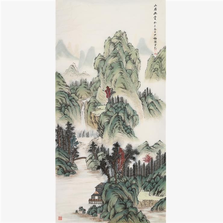 陈少梅山水画手绘四尺竖幅工笔山居幽赏图收藏装饰送礼赠鉴定证书