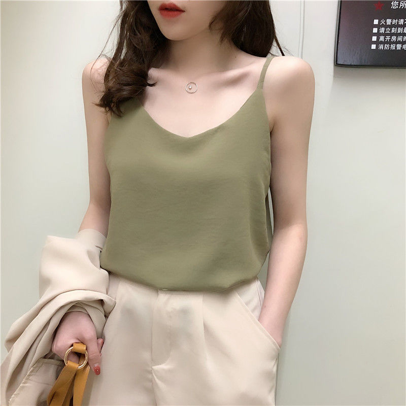 Summer Chiffon suspender vest solid color small fresh chic sleeveless top for women to wear loose bottomed shirt and fashionable inside