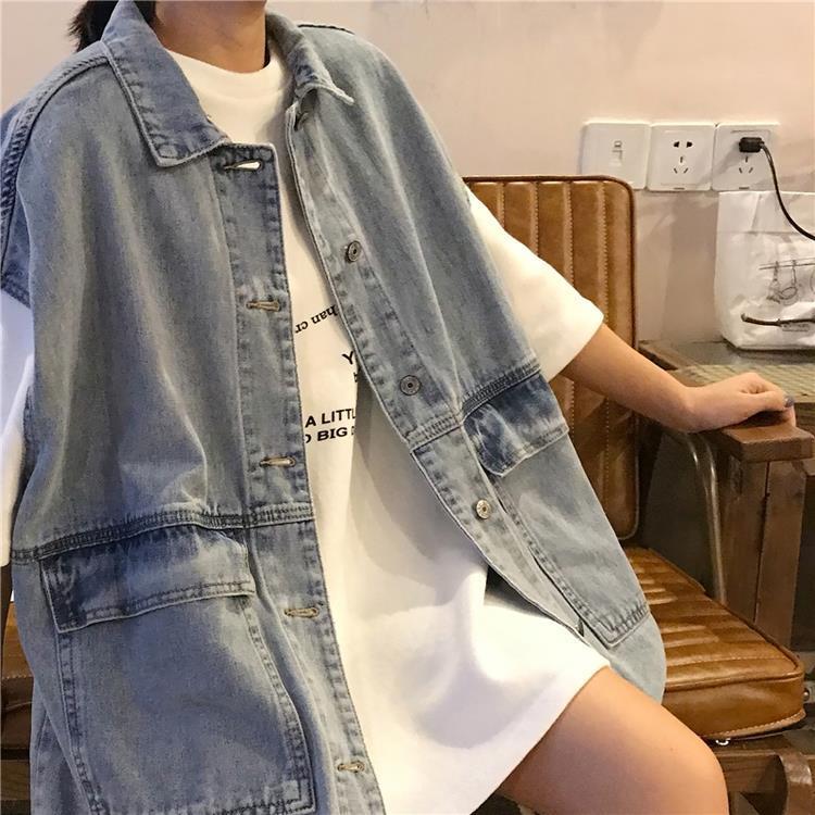 Hong Kong Style denim coat spring / summer 2020 new Korean sleeveless jeans