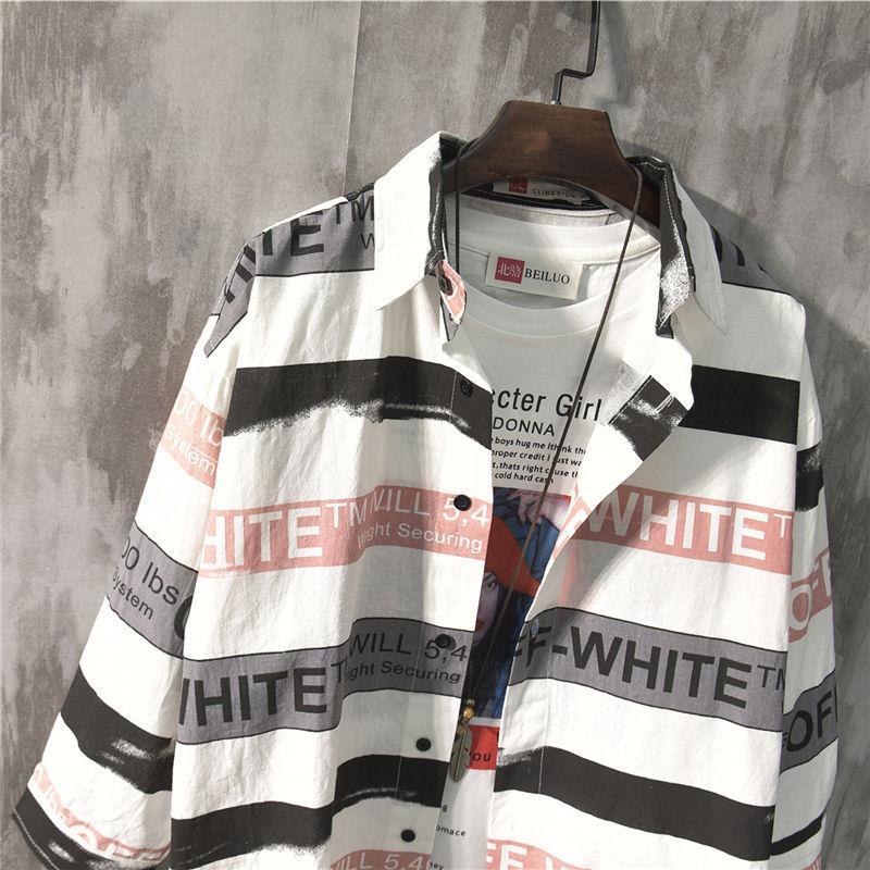 Summer Japanese small fresh Stripe Shirt Men's short sleeve 5 / 4 sleeve color net red personality 7 / 3 sleeve student middle sleeve
