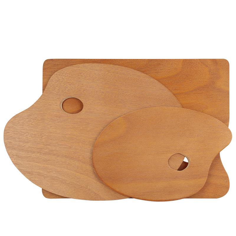 左绘封油木质调色板光滑椭圆形调色盘油画方形鱼形小调色板水粉丙