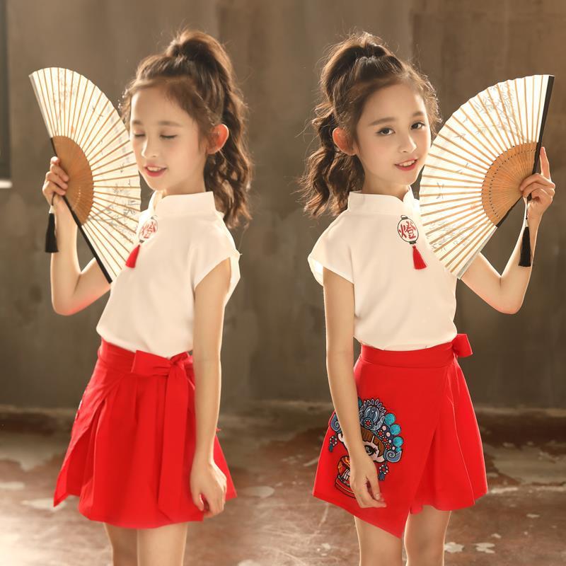Children's Hanfu girls' summer suit 2021 new Chinese style skirt two piece suit for children's Chaoxian Tang suit in summer