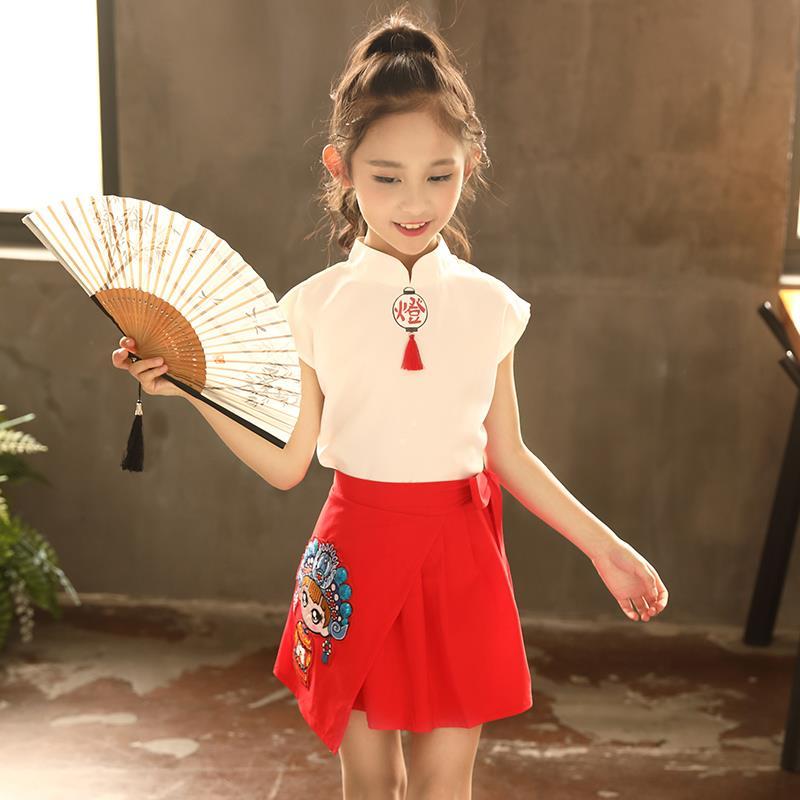 Children's Hanfu girls' summer suit 2021 new Chinese style skirt two piece suit for children's Chaoxian Tang suit in summer