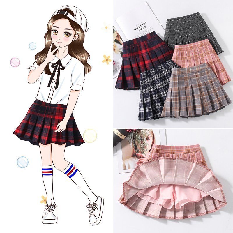 Girls' Plaid pleated skirt college style skirt summer baby performance spring and autumn children's skirt
