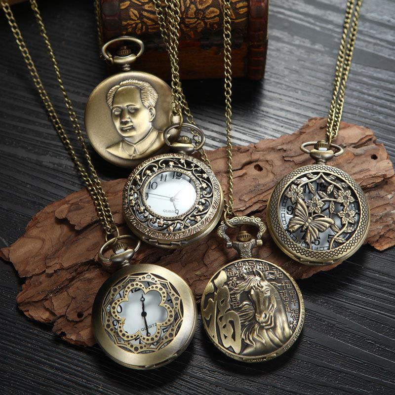 怀表bronze quartz pocket watch necklace clock birthday gifts