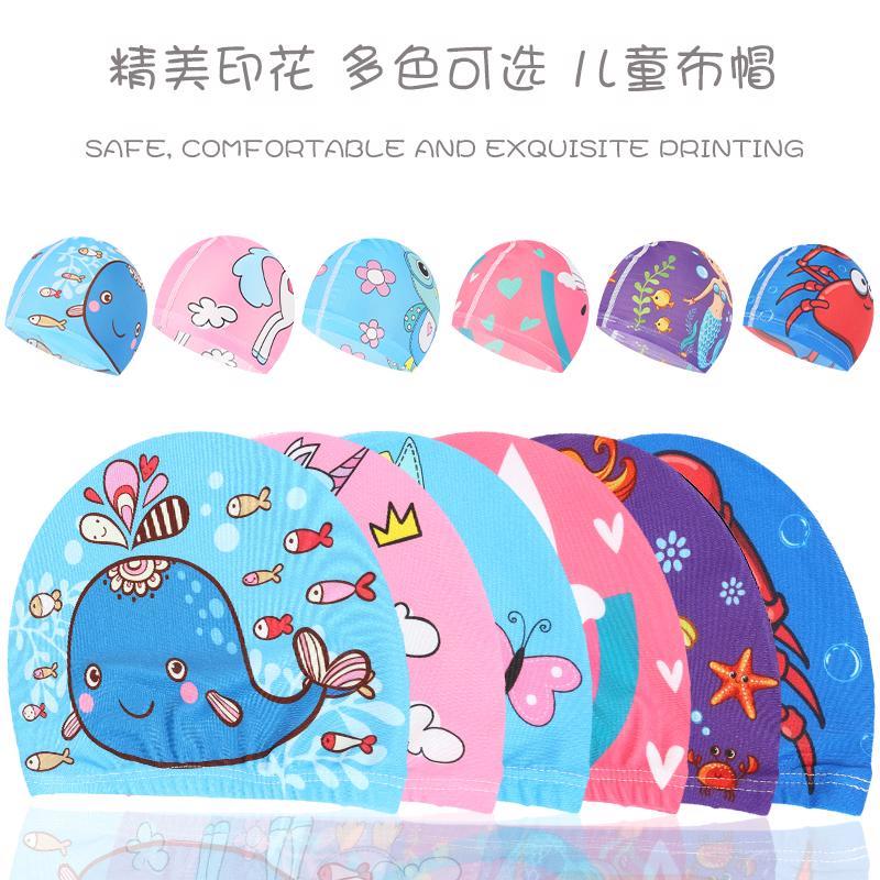 Hot spring children's swimming cap girls cartoon printed cloth cap with no head and ear protection boys and girls comfortable and loose