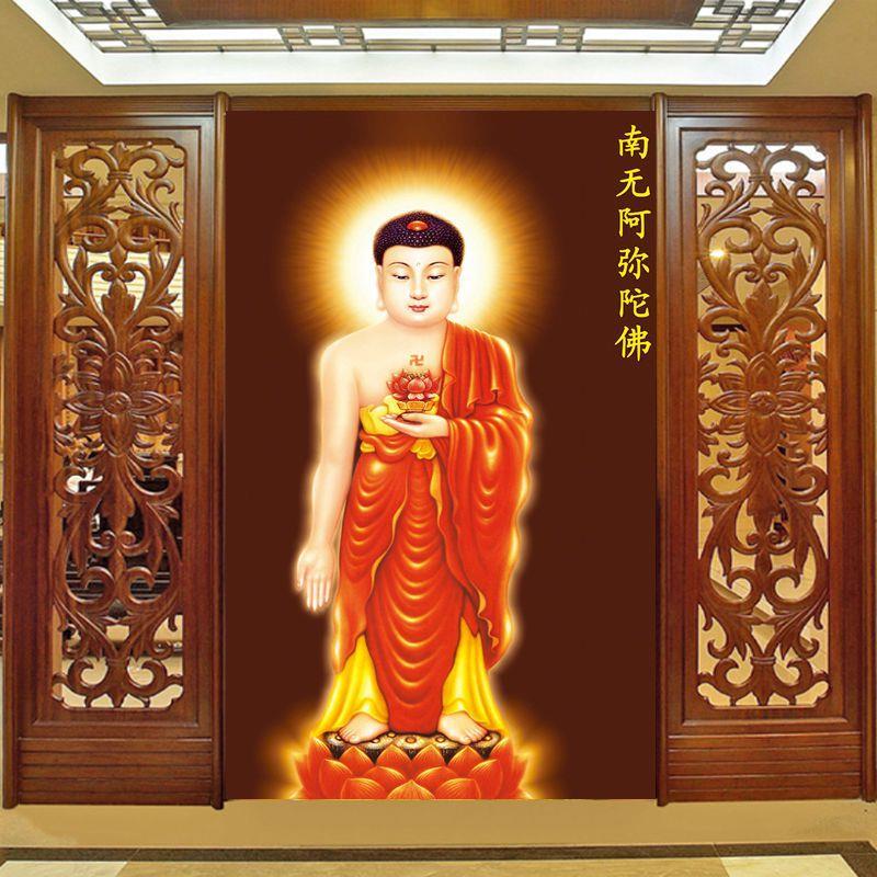 南无阿弥陀佛壁纸壁画无缝背景中式3d立体佛教佛堂宗教佛字墙纸