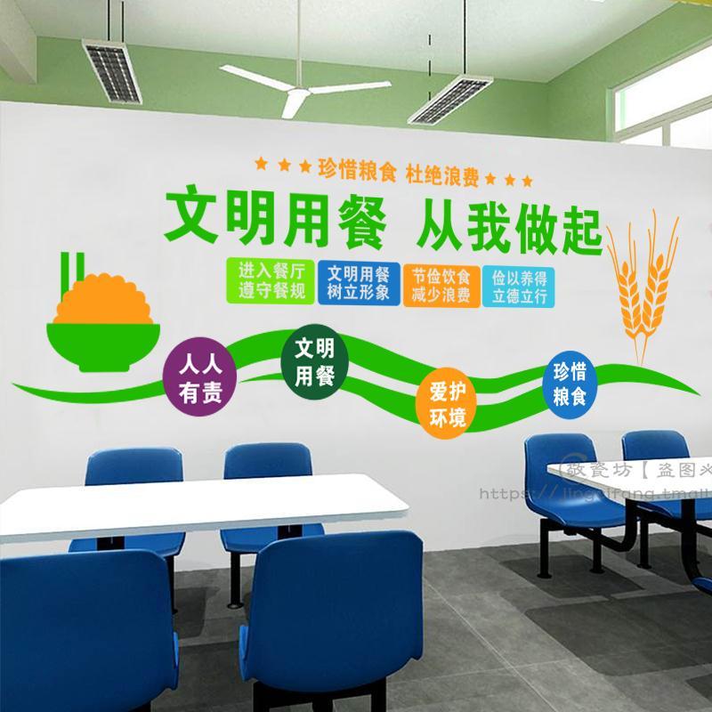 小学幼儿园食堂墙面装饰墙贴珍惜粮食员工餐厅文明用餐标语贴纸画