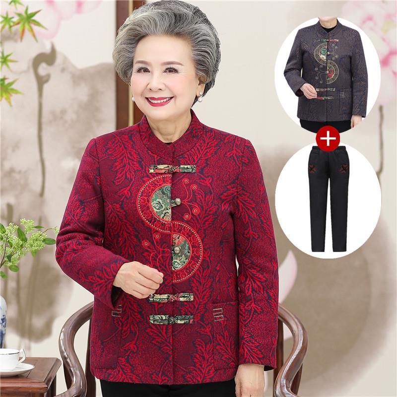 老人衣服60-70-80岁奶奶装春秋外套妈妈唐装中老年人女装秋装套装
