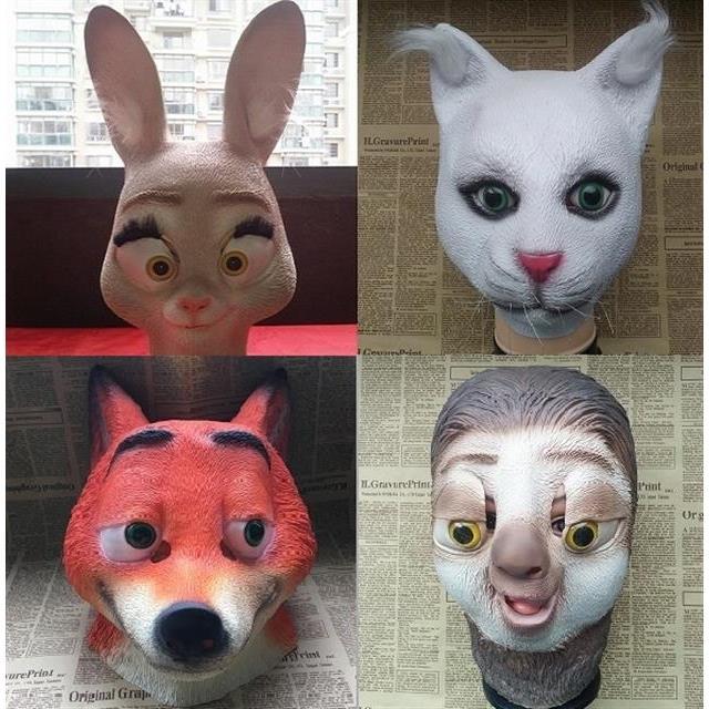 疯狂动物城面具cos树懒兔狐狸猫咪 派对头套狗万圣节恐怖装扮动物