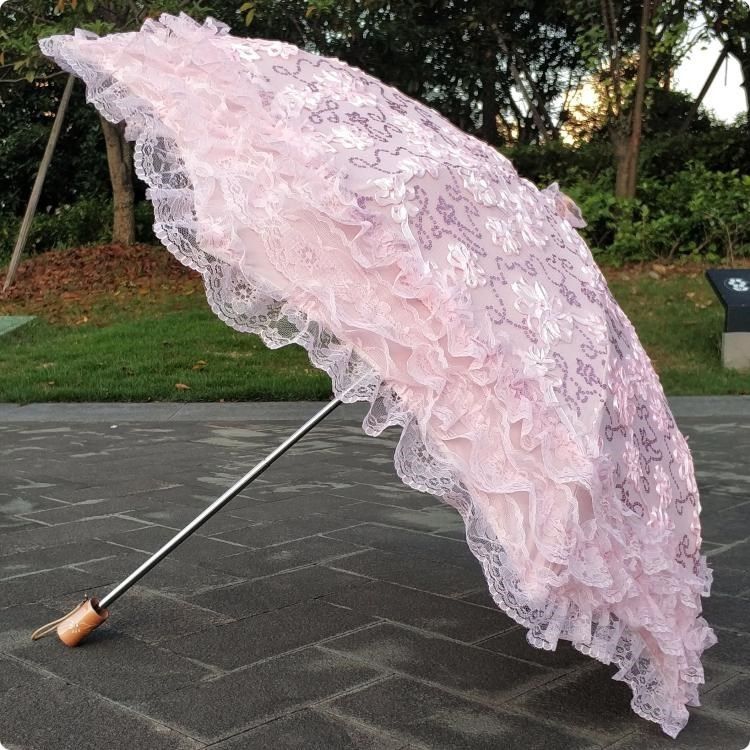 公主伞洛丽塔欧式二折防紫外线遮阳太阳伞公主晴雨伞洋伞粉红色