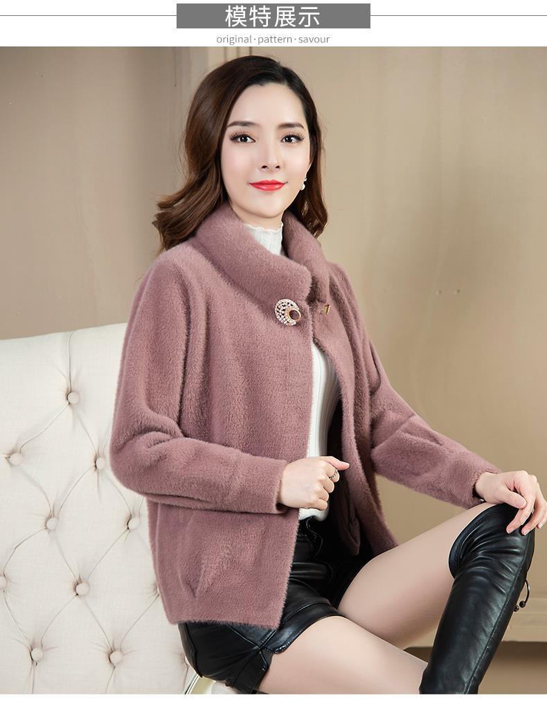 仿水貂绒外套女短款2019秋冬新款小个子显瘦毛呢仿黄金貂绒呢外套