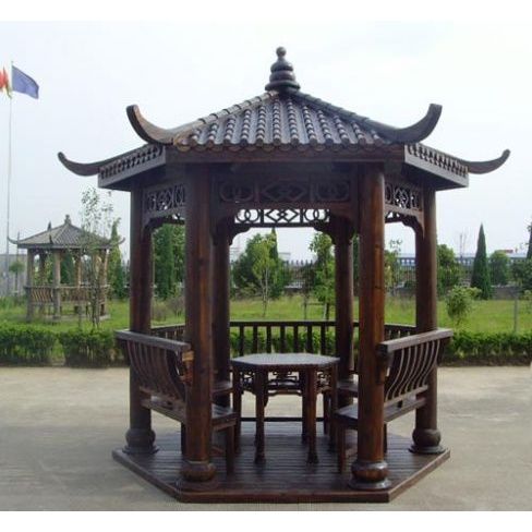 户外防腐木凉亭 木屋 四角六角八角湾水亭连体亭两层三层四层凉亭
