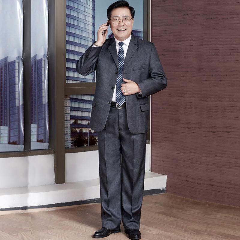 中年男士西服套装父亲宽松商务休闲职业正装中老年爸爸西装婚礼装