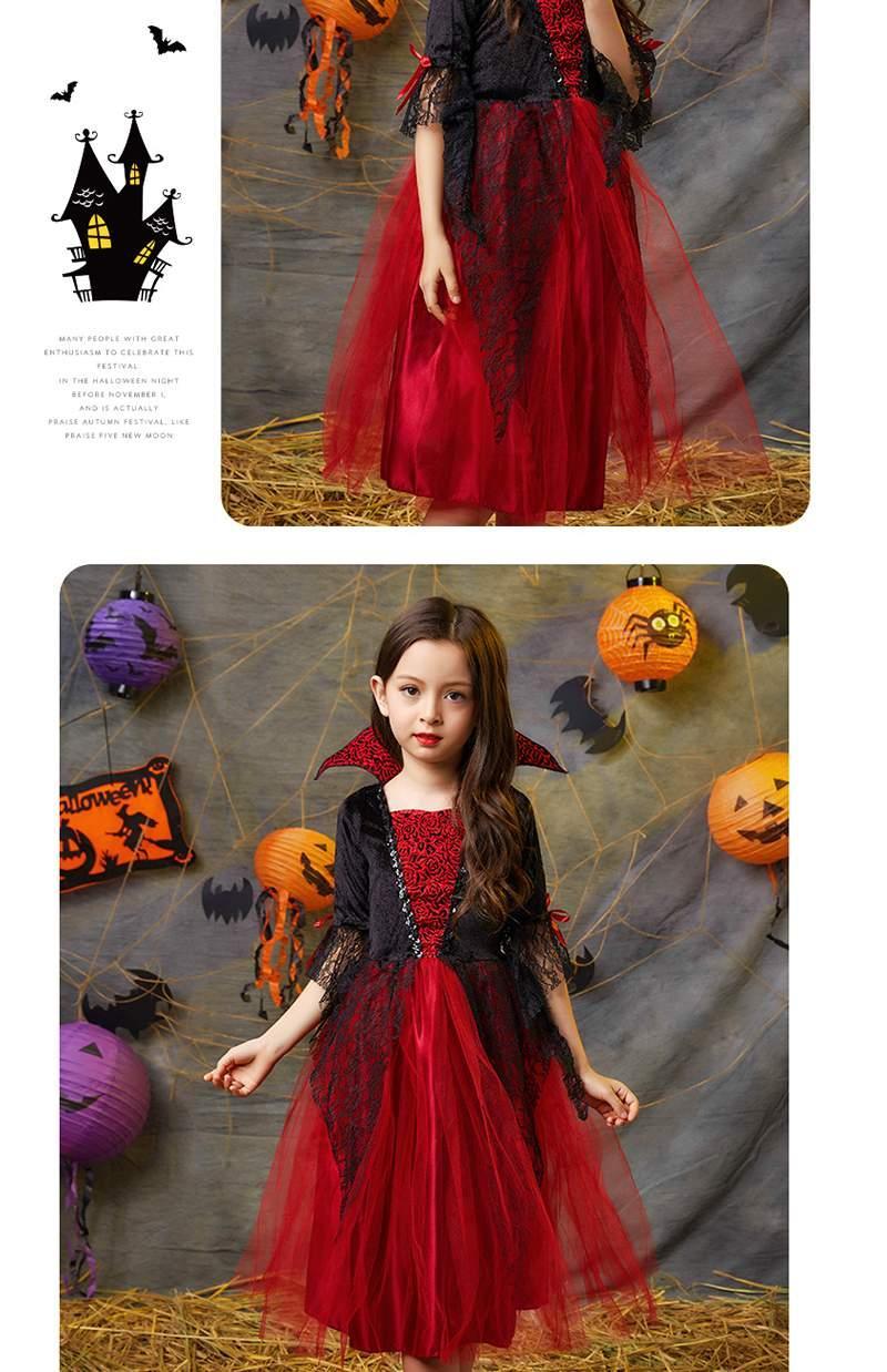 万圣节儿童服装吸血鬼女童公主裙女童疯狂的南瓜披风演出服套装