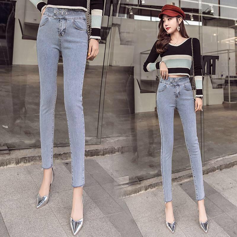 High waisted jeans women's Leggings autumn new style student's Korean version shows thin breasted tight cropped pants net red