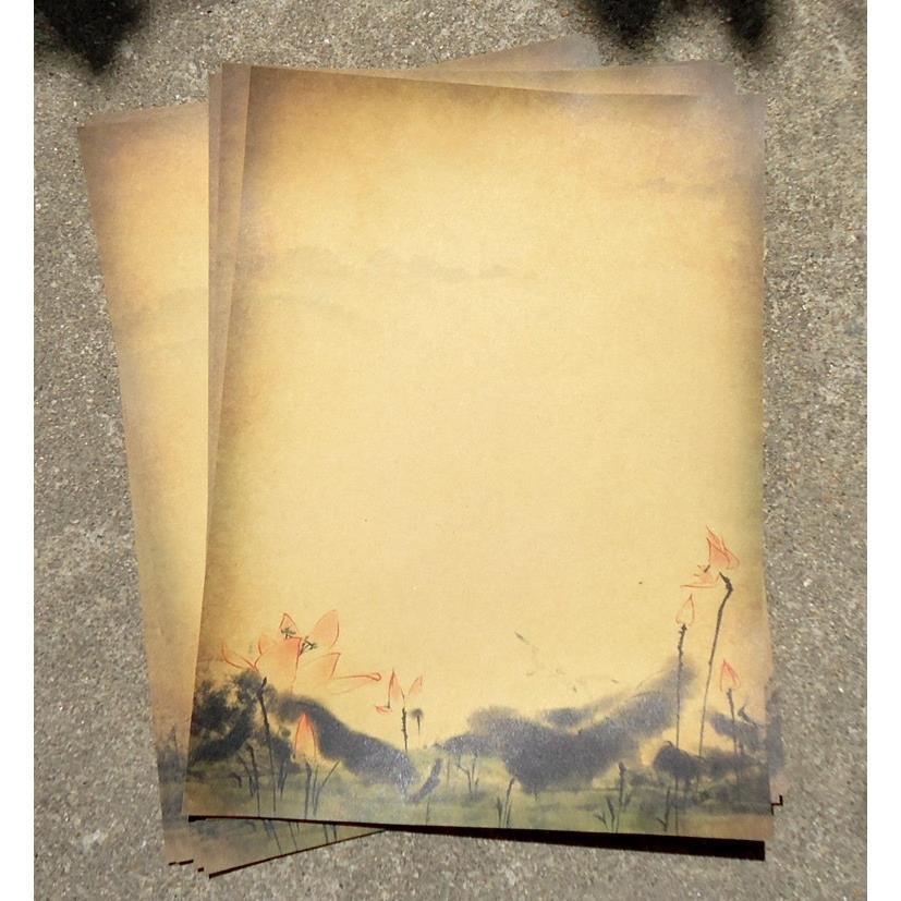 【1套8张】中国风古韵牛皮纸信纸竖八行牛皮纸钢笔纸练字古风信纸