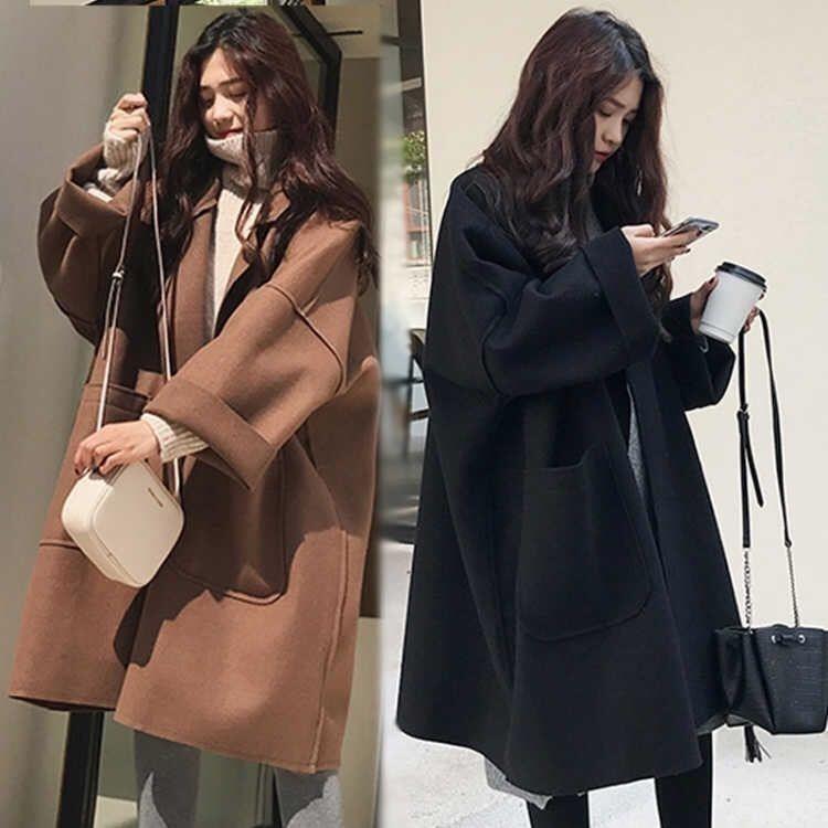 Autumn and winter loose silhouette tweed coat for women