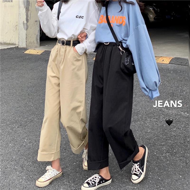 Pants women's Korean version student's new style overalls in autumn 2020 loose BF style high waist straight tube wide leg pants casual pants