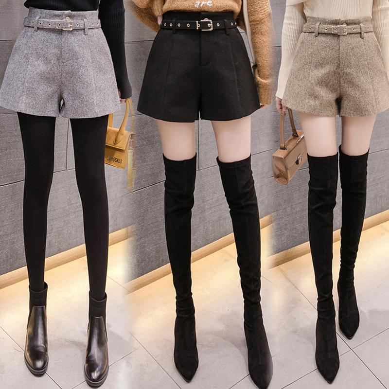 Woollen shorts women's spring and autumn 2020 new style loose and slim casual wear woolen bottomed boots pants and wide leg pants in winter