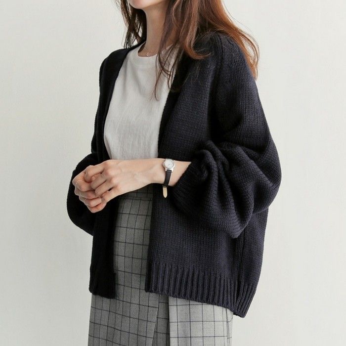 Autumn and winter new style student versatile show thin lazy wind Korea chic loose sweater coat women's T-shirt cardigan