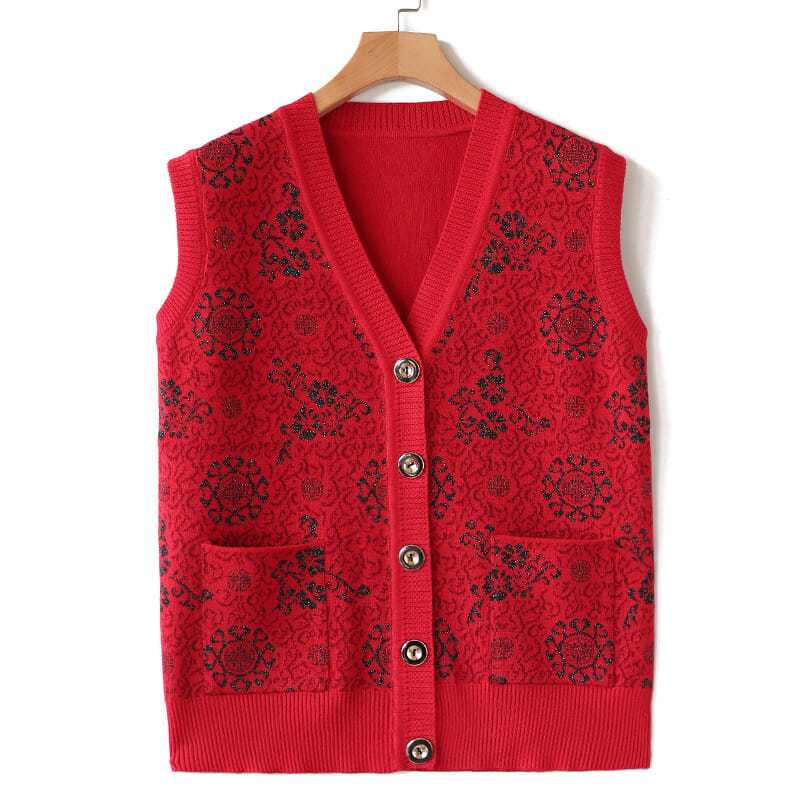 中老年马甲女春秋老人妈妈装针织衫开衫老太背心冬奶奶装毛衣坎肩