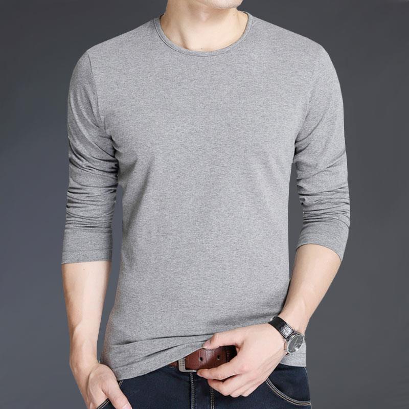 T-shirt men's long sleeve round neck autumn elastic tight fitting with solid white backing shirt men's autumn fashion short sleeve