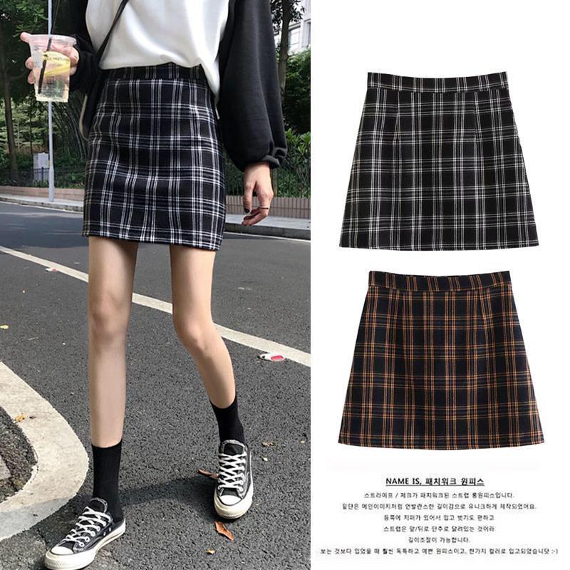Spring and summer 2020 new Plaid A-line skirt half skirt female student Korean high waist hip skirt versatile short skirt