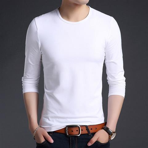 T-shirt men's long sleeve round neck autumn elastic tight fitting with solid white backing shirt men's autumn fashion short sleeve