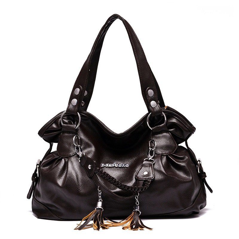 New style temperament big bag middle-aged and old aged soft leather tassel bag fashion versatile large capacity one shoulder handbag for women