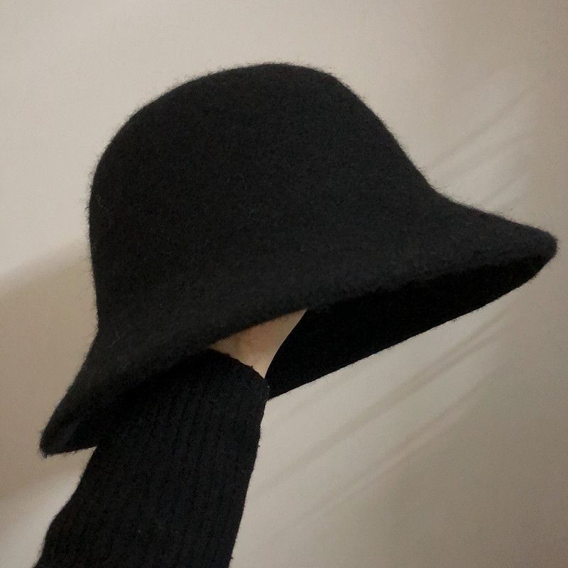 Thickened woolen basin hat women autumn winter fisherman's hat Korean British warm top hat round top Japanese versatile knitting hat