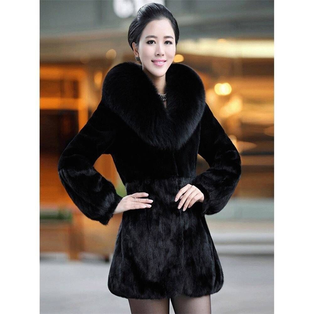 2019新款冬季仿皮草外套女中长款加厚水貂狐狸毛领长袖大码妈妈