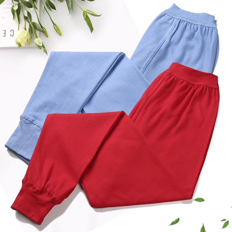 Middle-aged and elderly long johns men's pure cotton plus fat plus size loose cotton wool trousers one piece thin section bottoming warm underpants