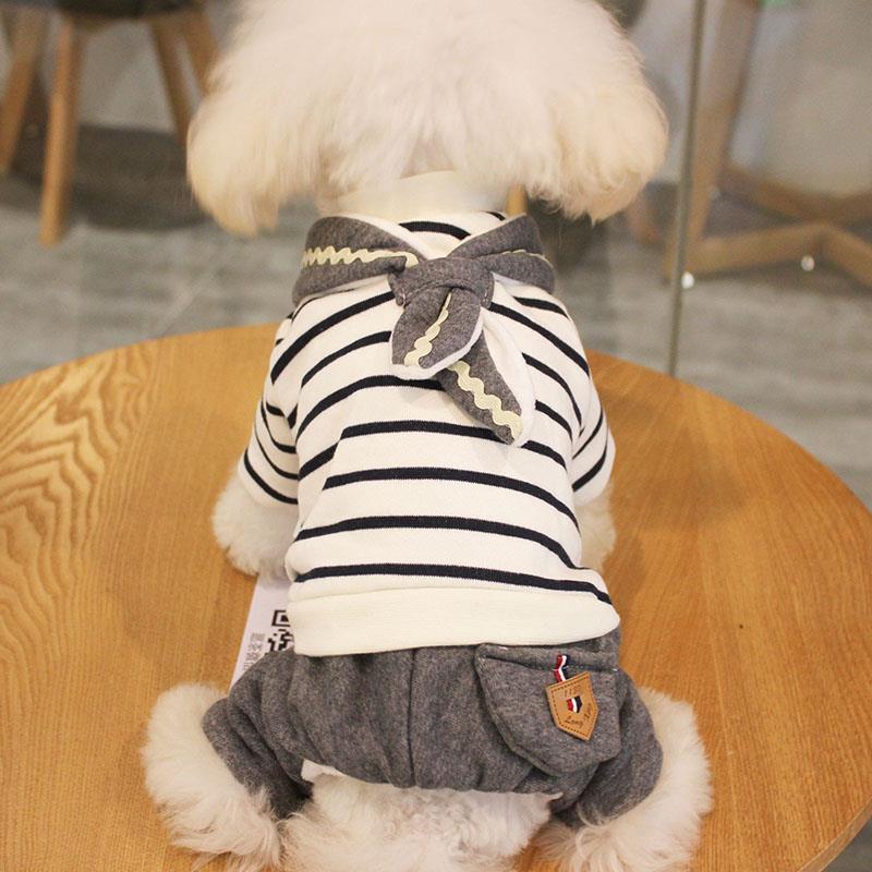 小狗狗衣服秋冬装泰迪比熊四脚衣小型犬加厚加绒宠物猫咪棉衣条纹