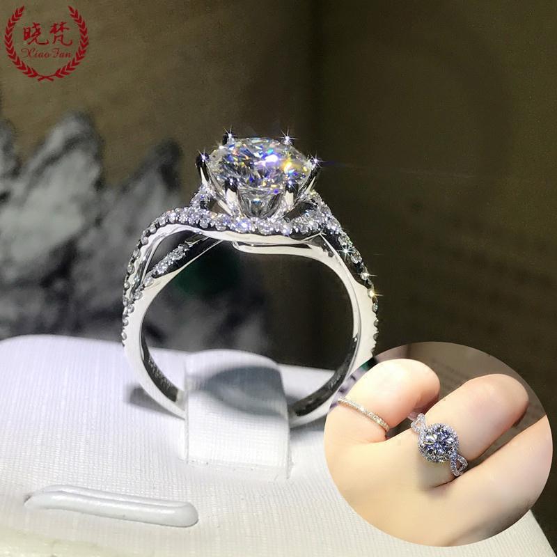 莫桑石钻石戒指女六爪1/2/3克拉结婚戒指女求婚钻戒