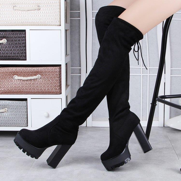 过膝长靴女2021新款秋冬显瘦弹力靴粗跟高跟长筒靴女网红瘦瘦靴子