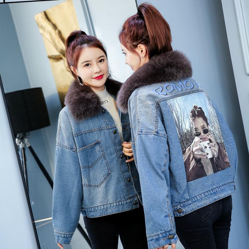  winter new single-breasted cotton coat Korean version short loose plus velvet thickened all-match warm denim jacket women