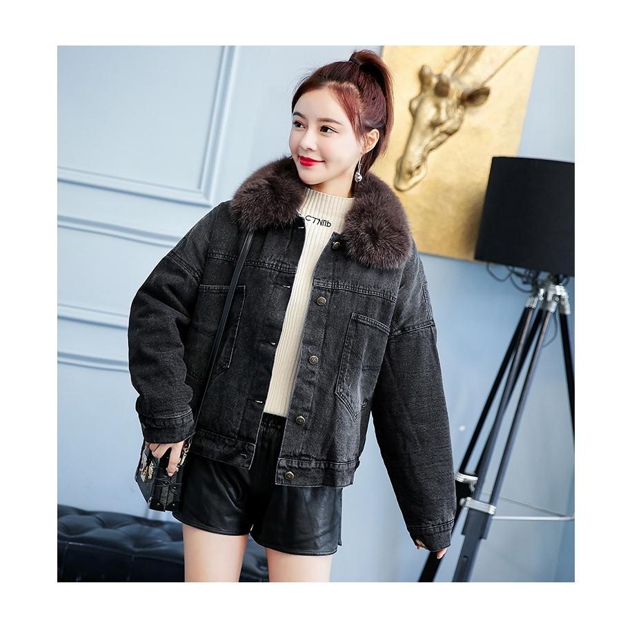  winter new single-breasted cotton coat Korean version short loose plus velvet thickened all-match warm denim jacket women