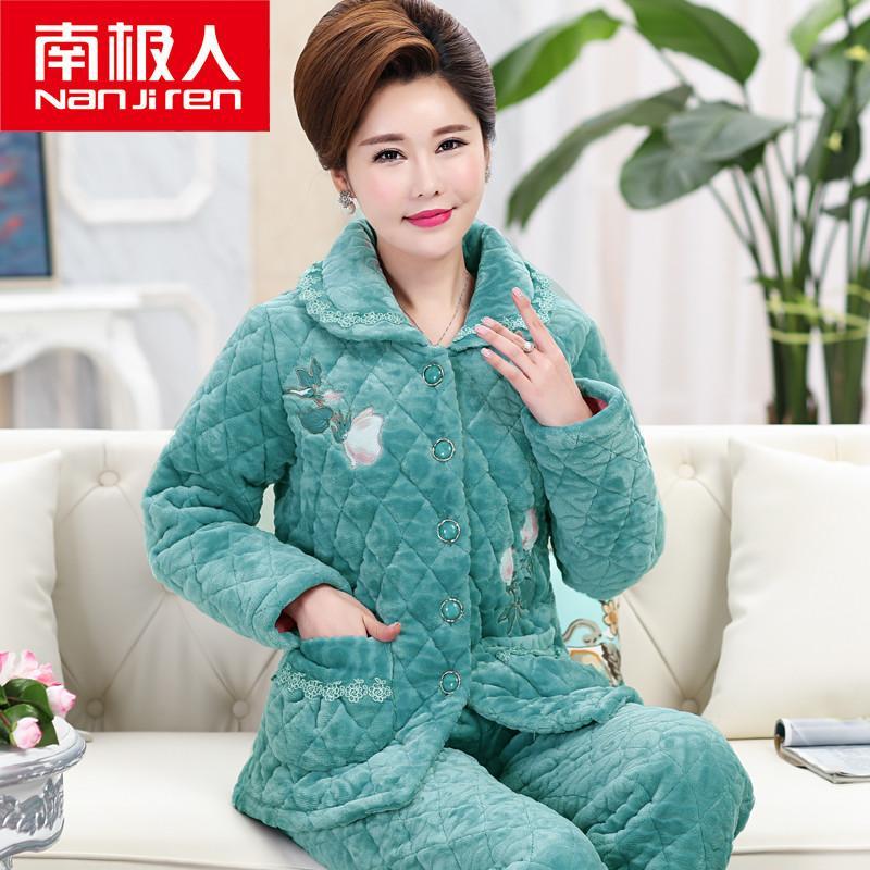 Antarctic people coral velvet quilted pajamas women's winter thickened plus velvet warm middle-aged mother elderly home service suit